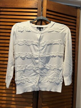 Casual Corner Whits Lace-Trim Button Front Cardigan